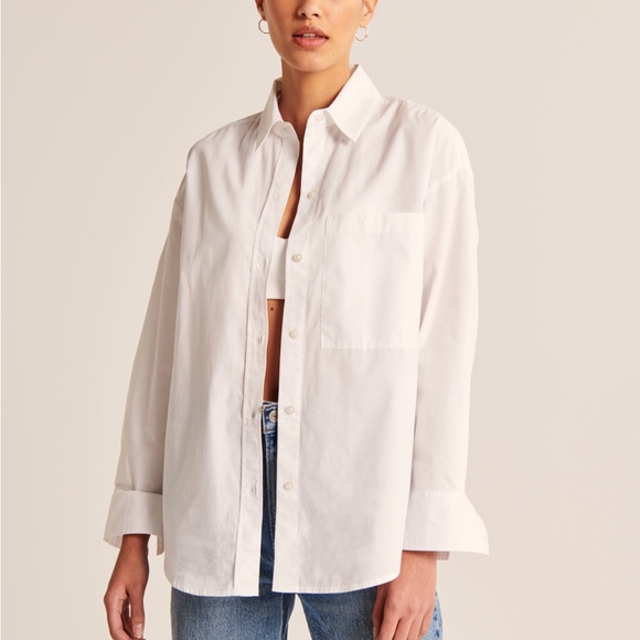 NWOT Abercrombie Oversized Poplin Button-Up Shirt - Picture 2 of 3